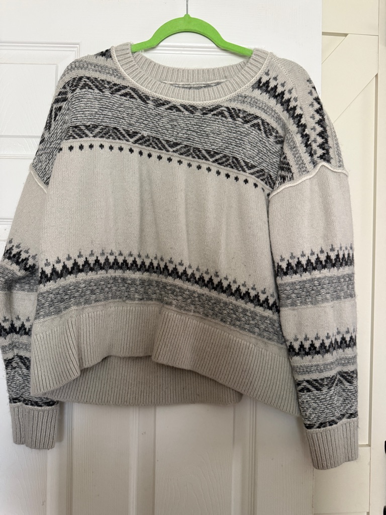 Lucky Brand Cream  Gray Fair Isle Crewneck Sweater